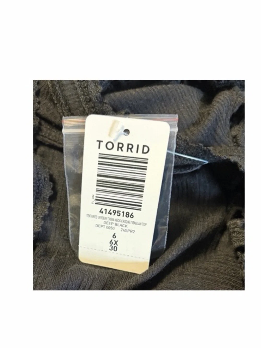 Torrid Textured Jersey Crewneck Crochet Raglan Top NWT - Picture 6 of 6